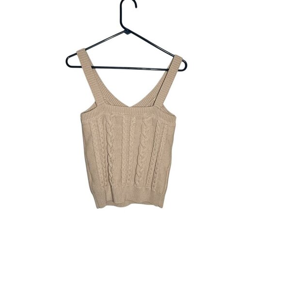 Evereve Cable Knit Beige Sleeveless Sweater Tank Top Women M 100% Cotton - Picture 3 of 6
